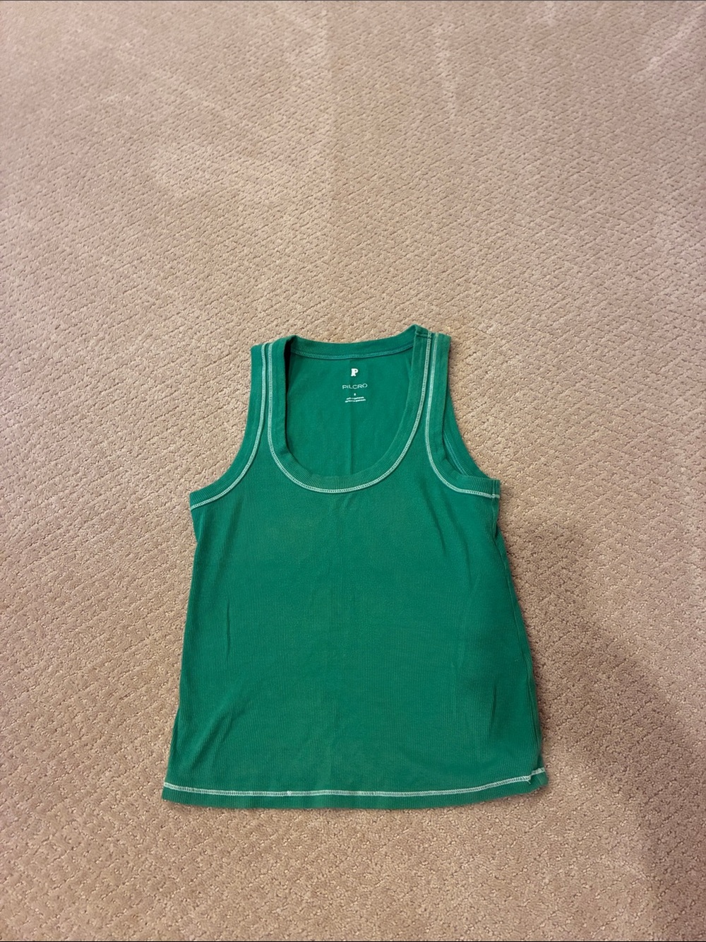 Pilcro Green Scoop-Neck Tank with Contrast Stitching